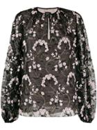 Giambattista Valli Floral Embroidery Lace Blouse - Black