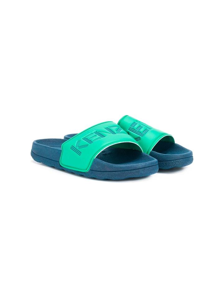Kenzo Kids Logo Print Slidders - Blue