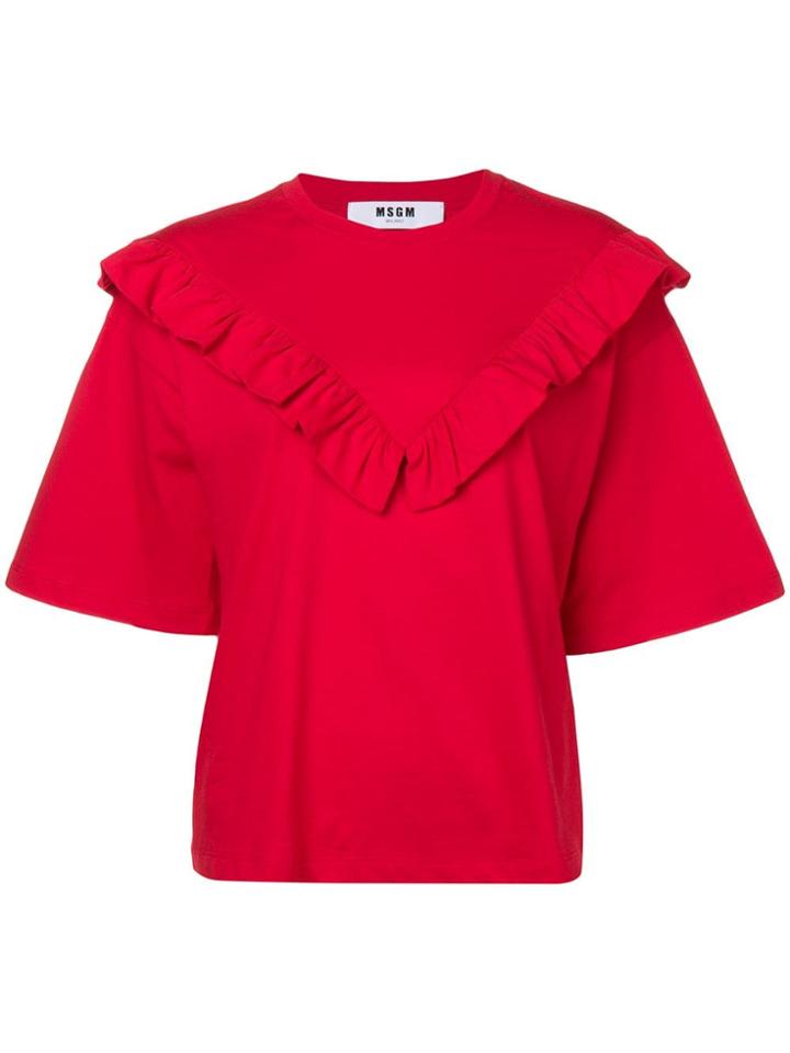 Msgm Ruffle Detail T-shirt - Red