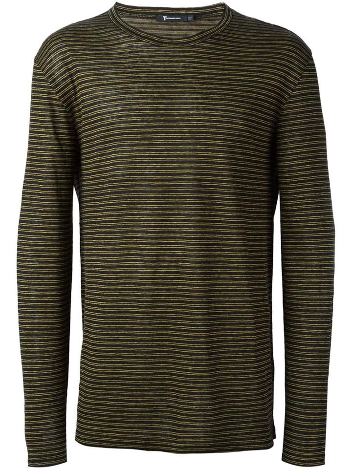 T By Alexander Wang Longsleeved Striped T-shirt, Men's, Size: L, Black, Linen/flax