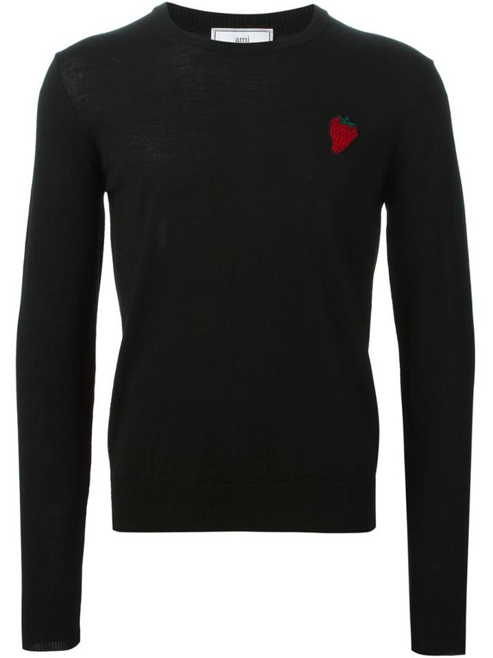 Ami Alexandre Mattiussi Strawberry Patch Jumper, Men's, Size: Medium, Black, Wool