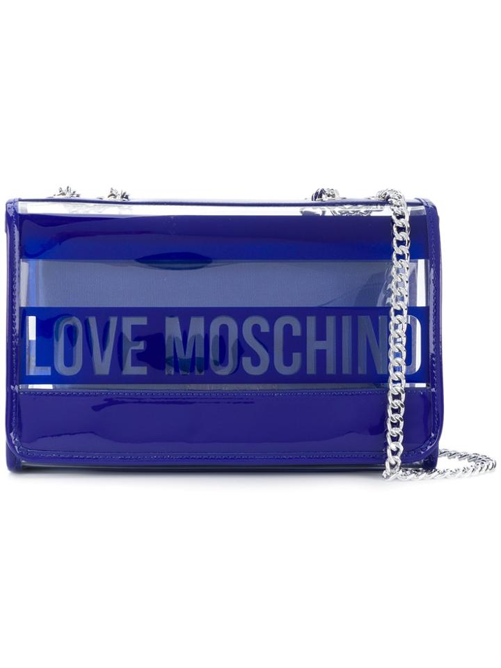 Love Moschino Opaque Striped Logo Shoulder Bag - Blue