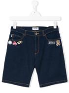 Moschino Kids Applique Patch Denim Shorts - Blue