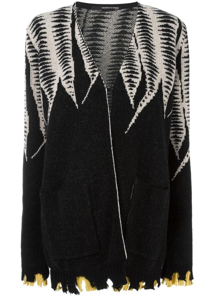 Maurizio Pecoraro Intarsia Frayed Contrast Hem Cardigan, Women's, Size: 40, Black, Nylon/wool