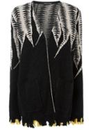 Maurizio Pecoraro Intarsia Frayed Contrast Hem Cardigan, Women's, Size: 40, Black, Nylon/wool