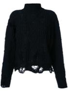 Miharayasuhiro Distressed Cable Knit Jumper, Women's, Size: 40, Black, Acrylic/wool
