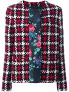 Msgm Plaid Contrast Floral Stripe Jacket, Women's, Size: 42, Red, Polyamide/polyester/wool