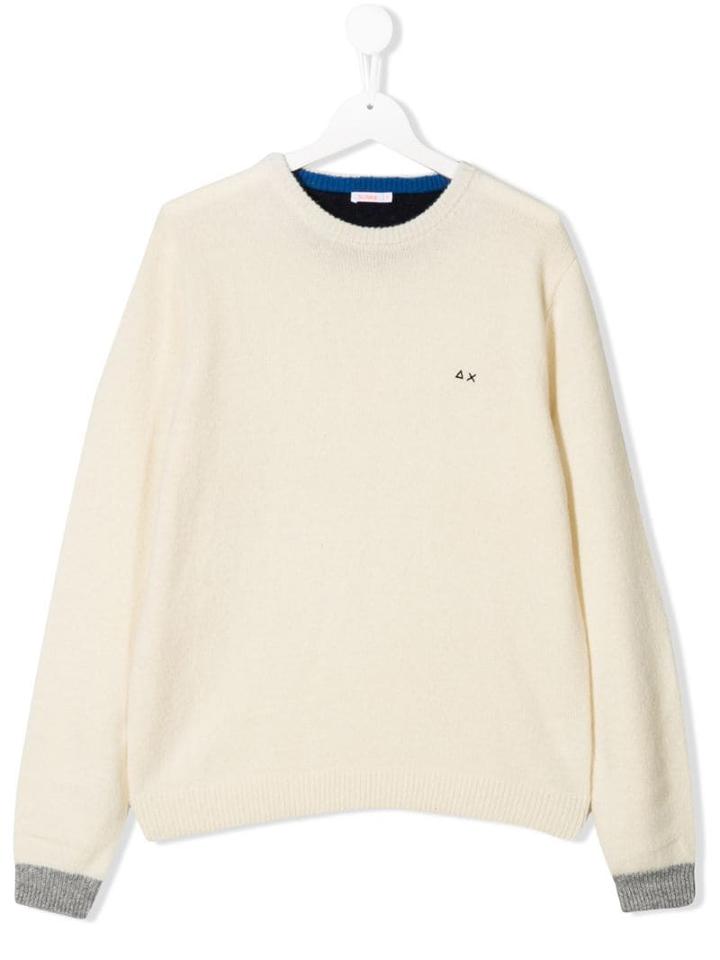 Sun 68 Kids Embroidered Logo Jumper - White