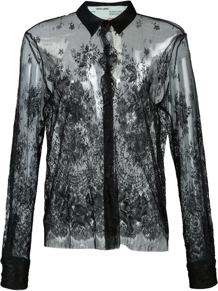 Off-white Lace Detail Shirt, Size: Small, Black, Silk/viscose/polyamide
