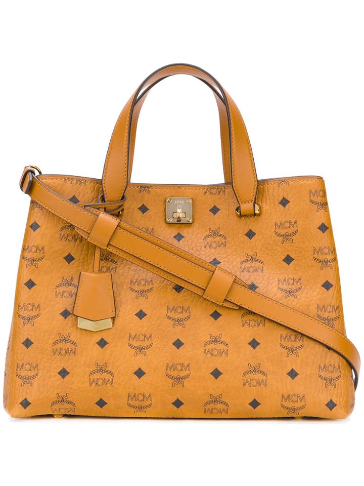 Mcm Signature Visetos Coated Canvas Tote - Brown