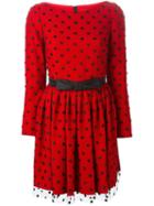 Saint Laurent Mesh Layered Skater Dress, Women's, Size: 38, Red, Viscose/polyester/silk