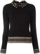 Valentino - Star Embroidered Collar Jumper - Women - Viscose/cashmere/metallic Fibre - M, Black, Viscose/cashmere/metallic Fibre