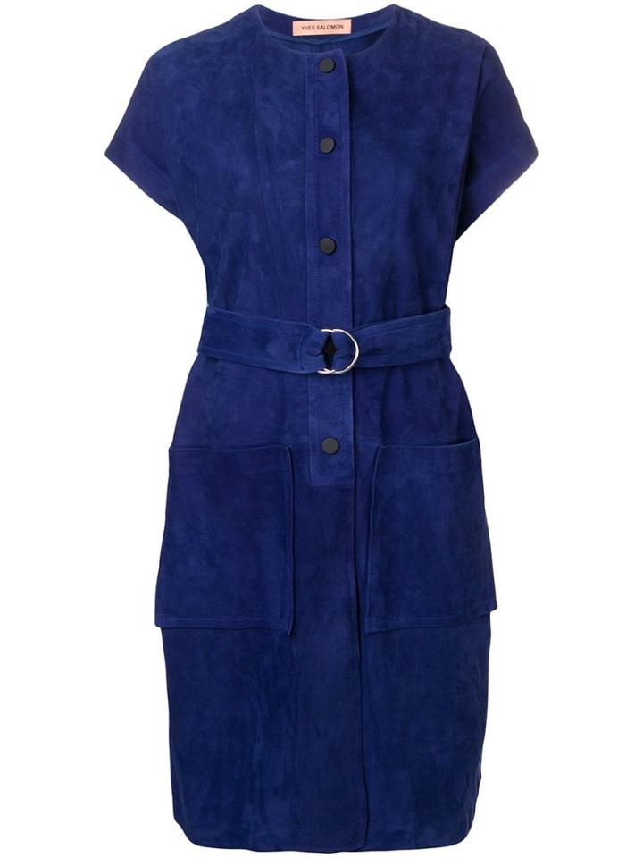 Yves Salomon Belted Long Jacket - Blue