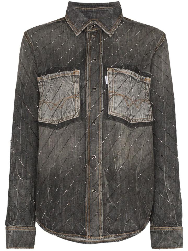 Filles A Papa Contrast Pockets Sequinned Shirt - Grey