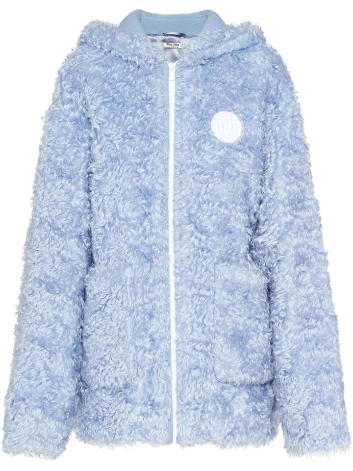 Miu Miu Hooded Zip-up Faux-fur Jacket - Blue