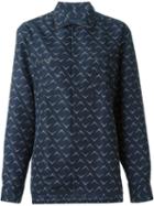 Lanvin Casual Shirt Straight Contrast Piping, Men's, Size: 50, Blue, Silk
