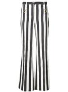 Nina Ricci - Striped Flared Trousers - Women - Silk/cotton - 36, Blue, Silk/cotton