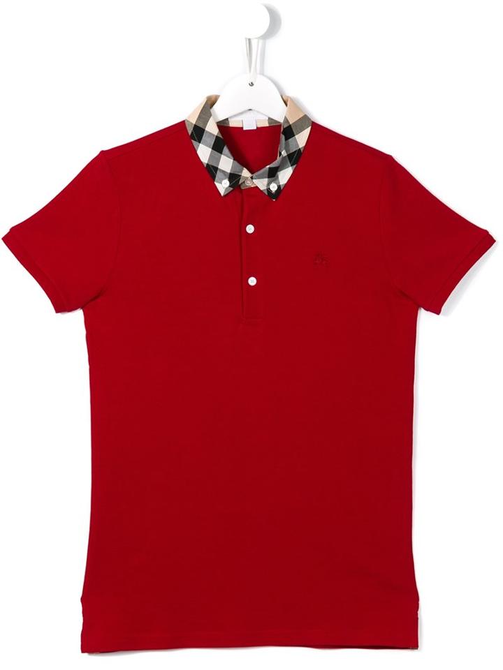 Burberry Kids Check Collar Polo Shirt, Boy's, Size: 14 Yrs, Red