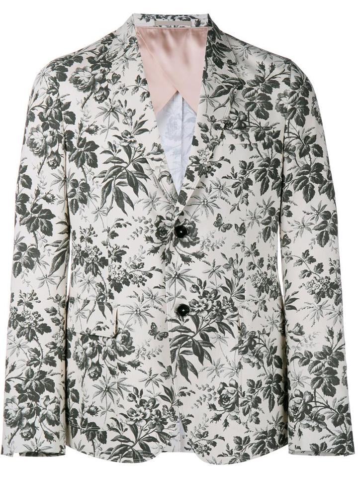 Gucci Tailored Floral Print Blazer, Men's, Size: 52, White, Cotton/cupro