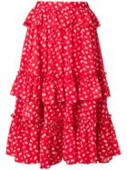 Alexa Chung Ruffled Floral Midi Skirt - Red