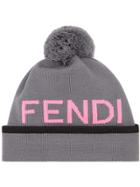 Fendi Logo Knit Beanie Hat - Grey