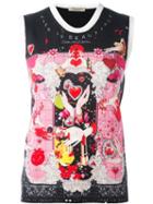 Piccione. Piccione Printed Sleeveless Knit Top, Women's, Size: 44, Black, Virgin Wool