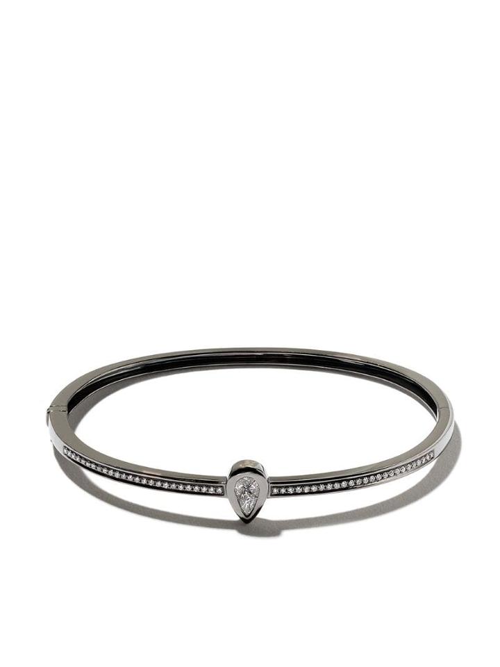 As29 18kt Black Gold Calvet Pear Illusion Pave Diamond Bangle - Silver