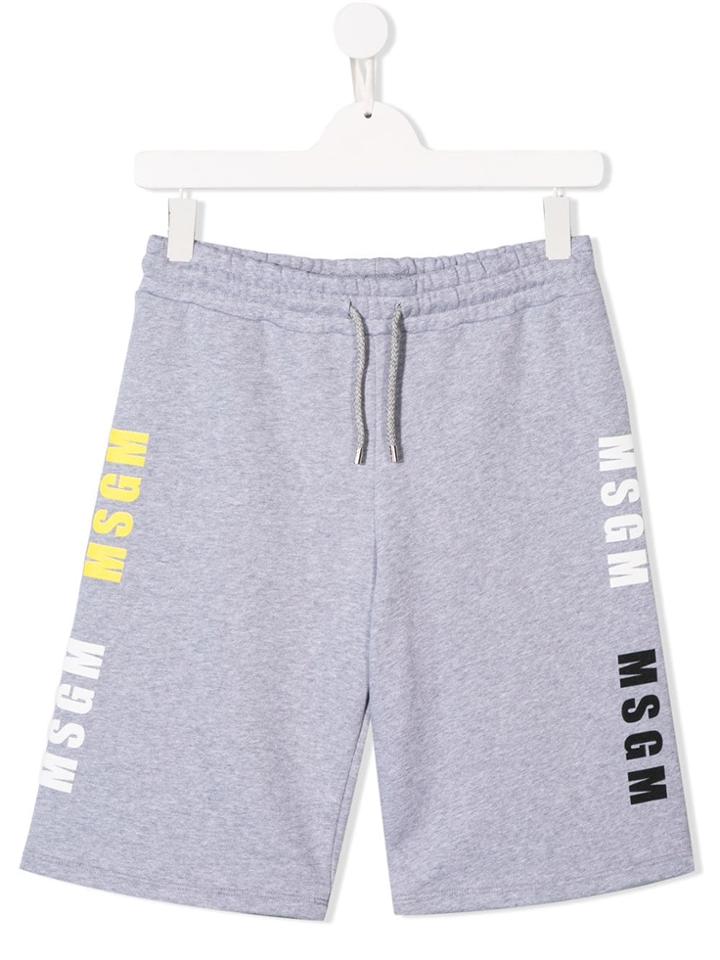 Msgm Kids Teen Logo Print Track Shorts - Grey