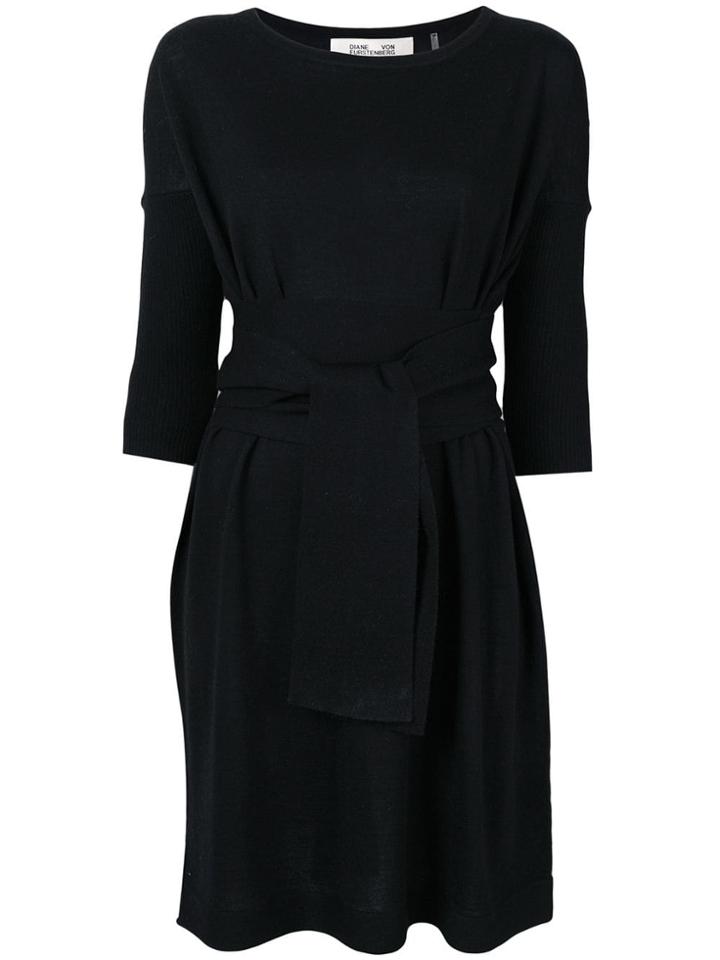 Dvf Diane Von Furstenberg Knitted Tie Waist Dress - Black