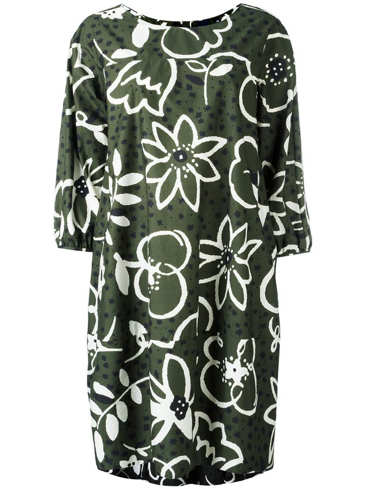 Aspesi - Oversized Floral Dress - Women - Cotton - 38, Green, Cotton