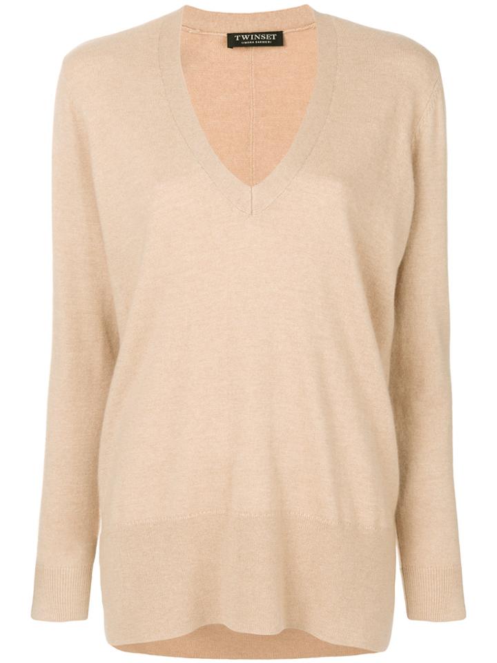 Twin-set V-neck Loose Fit Jumper - Nude & Neutrals