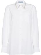 Prada Embroidered Collar Poplin Shirt - White