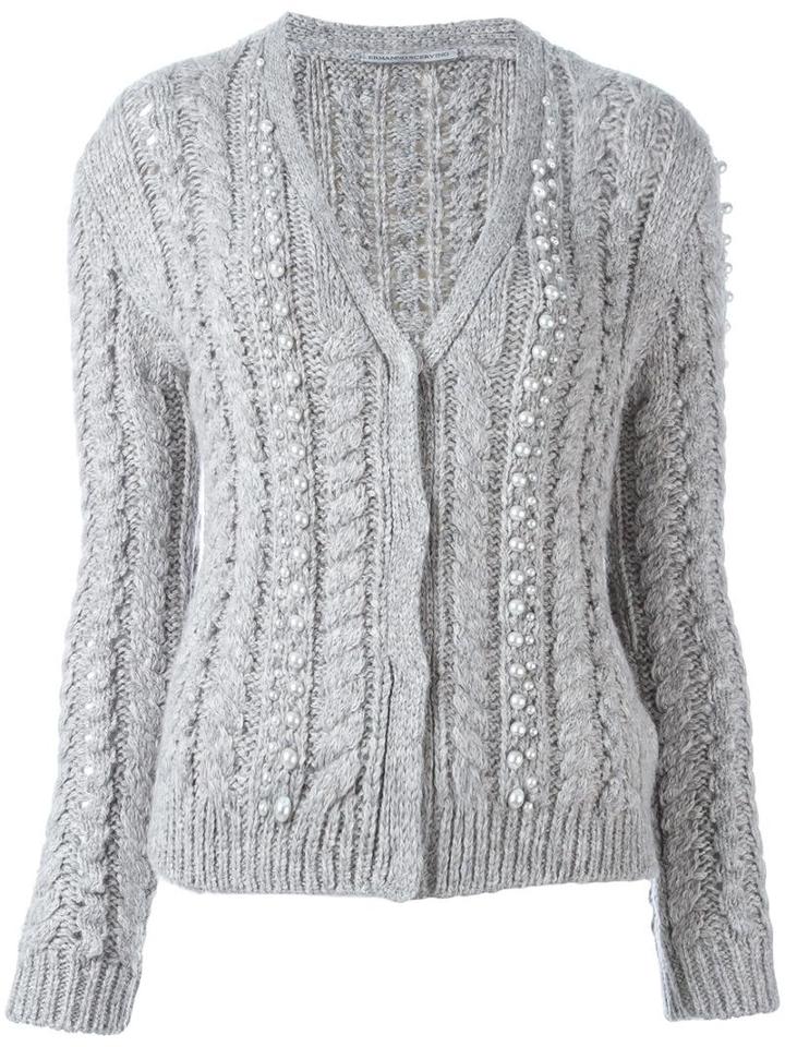 Ermanno Scervino Pearl Embroidery Cardigan, Women's, Size: 46, Grey, Alpaca/glass/enamel