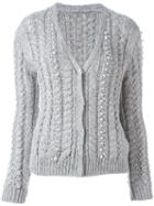 Ermanno Scervino Pearl Embroidery Cardigan, Women's, Size: 46, Grey, Alpaca/glass/enamel