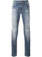 Dolce & Gabbana Distressed Straight Jeans, Men's, Size: 48, Blue, Cotton/elastodiene