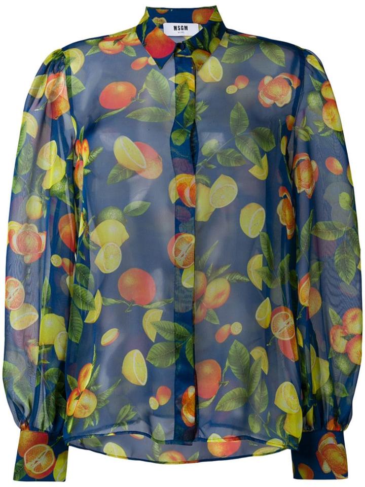 Msgm Fruit Print Sheer Blouse - Blue