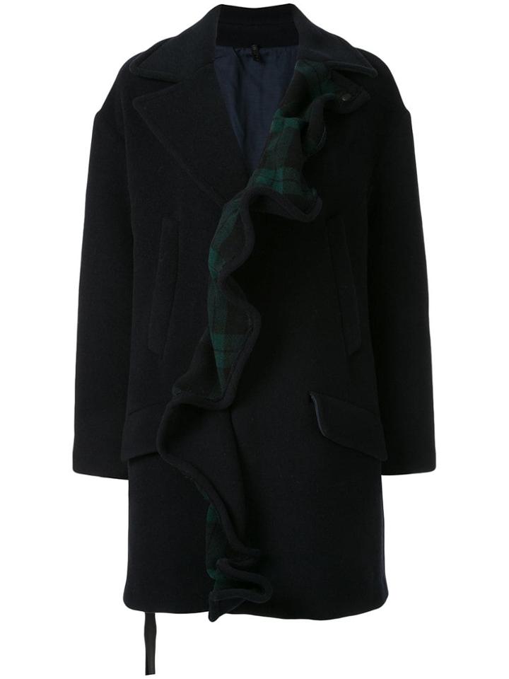 Unravel Project Ruffled Single-breasted Coat - Black