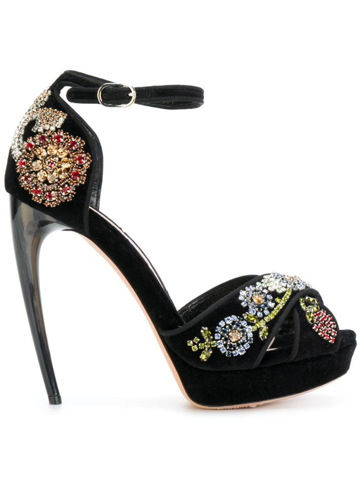 Alexander Mcqueen Floral Embellished Sandals - Multicolour