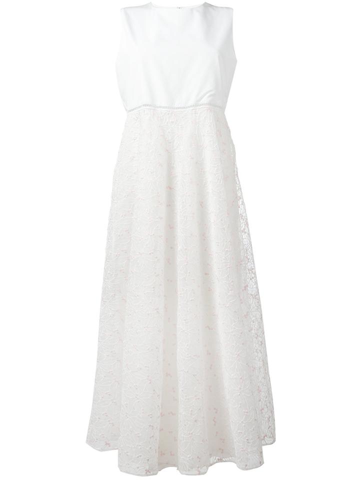 Giamba Embellished Sheer Flared Dress, Size: 46, White, Cotton/polyester