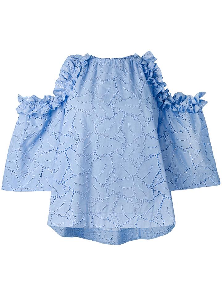 Msgm - Frill Trim Top - Women - Cotton/polyester - 38, Blue, Cotton/polyester