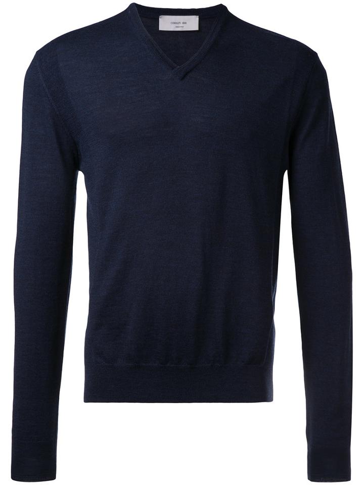 Cerruti 1881 V-neck Jumper, Men's, Size: Medium, Blue, Wool