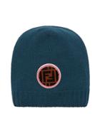 Fendi Ff Logo Patch Beanie - Green