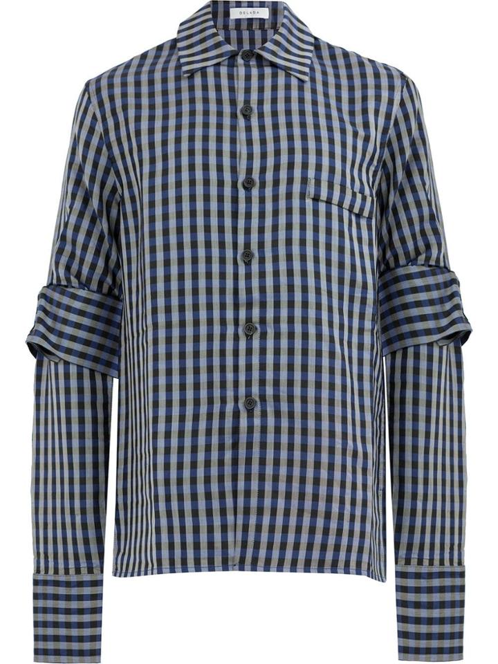 Delada Tie Detail Checked Shirt - Blue