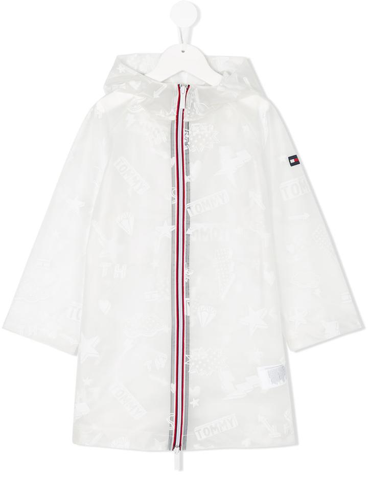Tommy Hilfiger Junior - Transparent Printed Raincoat - Kids - Polyurethane - 4 Yrs, White