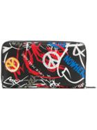 Love Moschino Graffiti Zip Around Wallet - Black