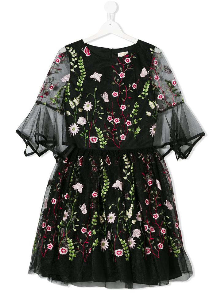 David Charles Kids - Embroidered Floral Dress - Kids - Polyester/acetate - 14 Yrs, Black
