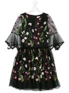 David Charles Kids - Embroidered Floral Dress - Kids - Polyester/acetate - 14 Yrs, Black