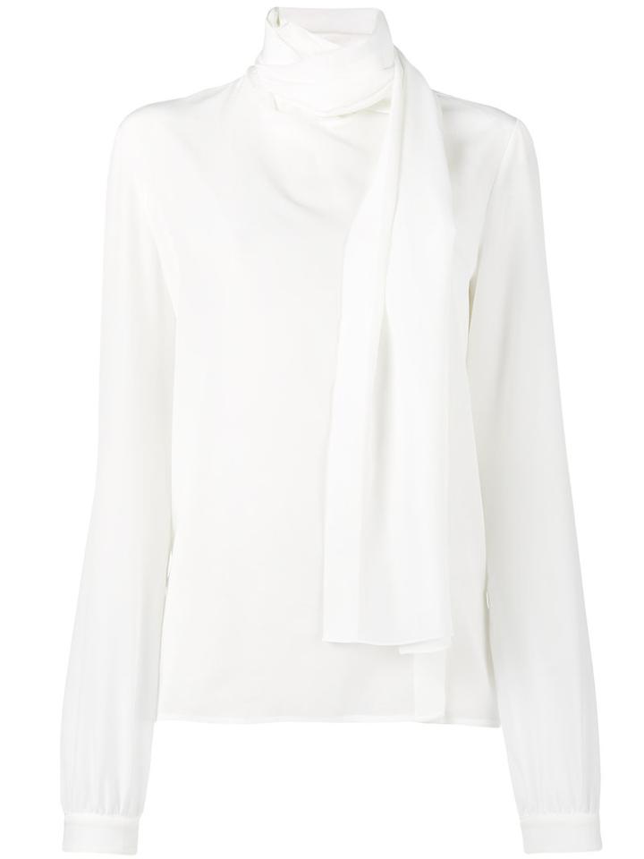 Saint Laurent - Long Sleeve Scarf Blouse - Women - Silk - 42, White, Silk