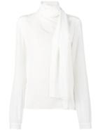 Saint Laurent - Long Sleeve Scarf Blouse - Women - Silk - 42, White, Silk