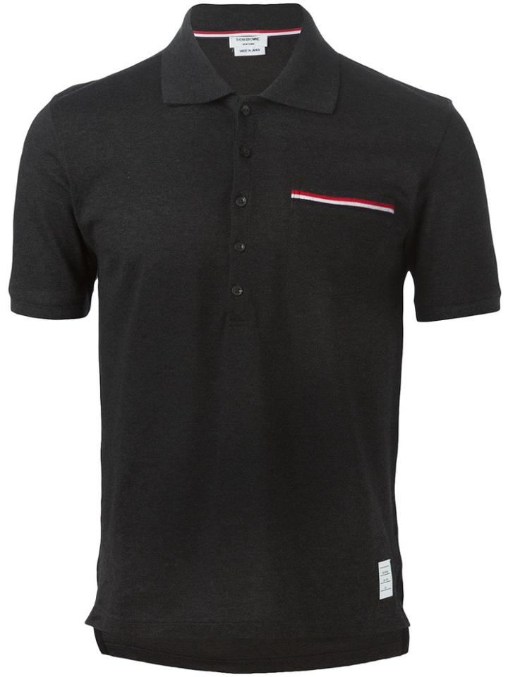 Thom Browne Rwb Pocket Trim Piqué Polo - Grey